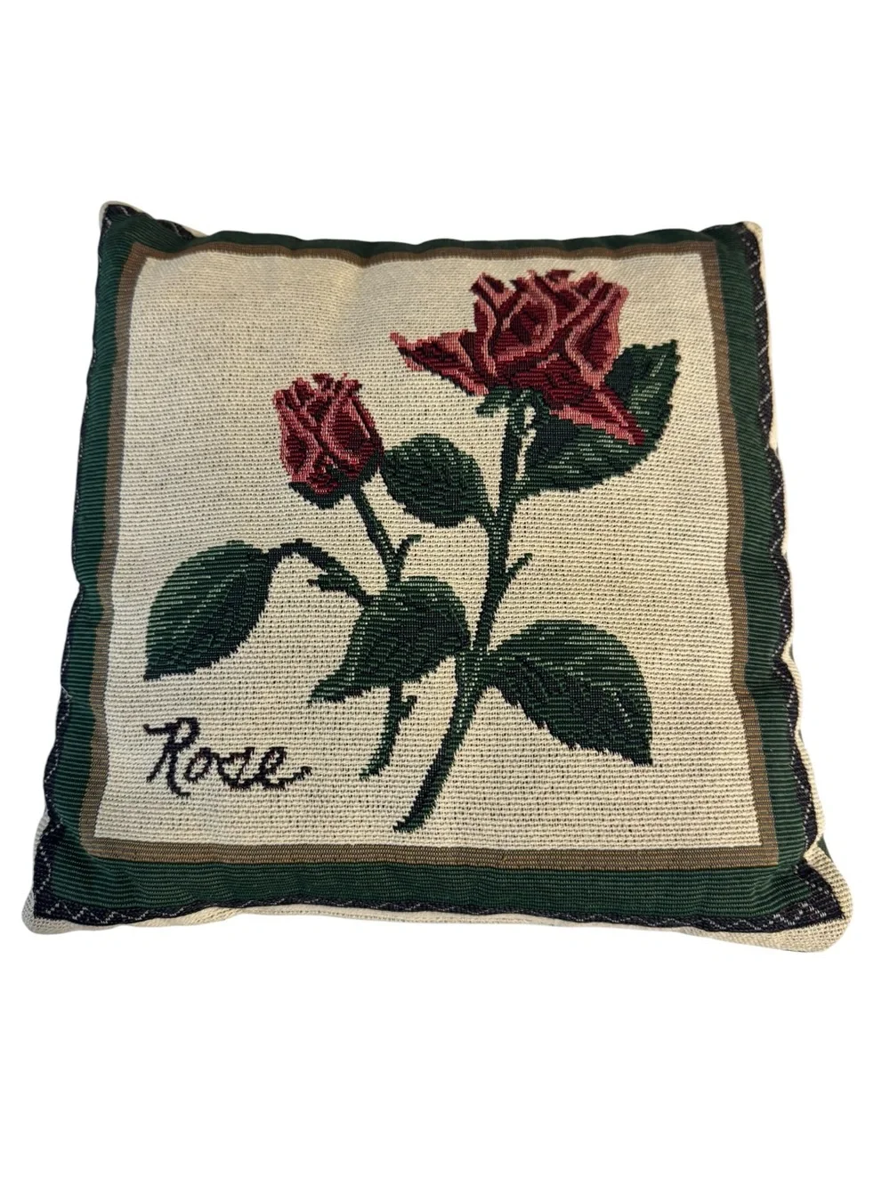 Vintage Needlepoint Travesty Tulip & Rose Accent Pillow Cottage Country Prairie